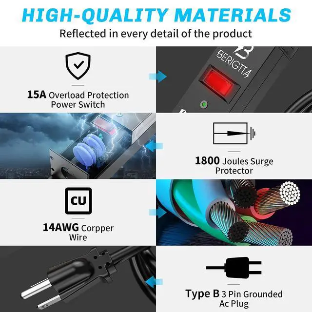 Alt view image 5 of 7 - 12 Outlet Surge Protector Metal Power Strip, 1800J Mountable Power Outlet, Heavy Duty Workshop Metal Power Strip for Commercial, Industrial, School and Home,15A 125V 1875W (6FT)