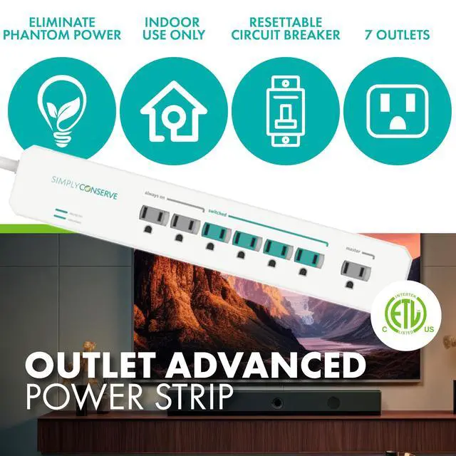Alt view image 2 of 7 - Advanced Power Strip SC73T1, Surge Protector with Multiple Outlets, White Extension Cord for Electronics, Energy Saver Device with Child Protective Covers