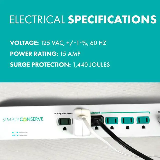 Alt view image 3 of 7 - Advanced Power Strip SC73T1, Surge Protector with Multiple Outlets, White Extension Cord for Electronics, Energy Saver Device with Child Protective Covers