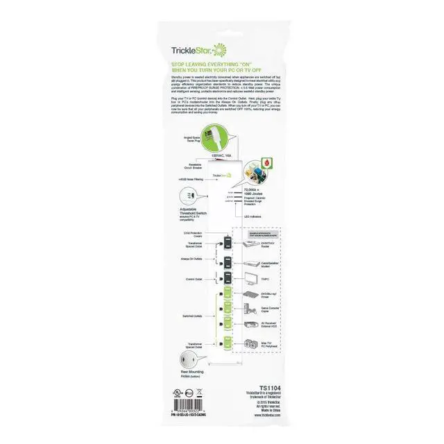 Alt view image 4 of 4 - TS1104 7 Outlet APS, 1080 Joules, 3 ft Cord White