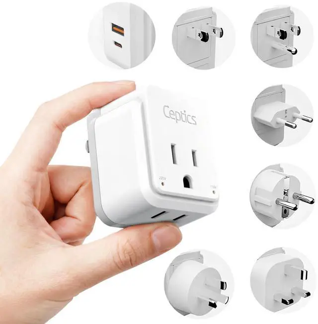 Main image of World Power Plug Adapter Set, Dual USB & USB-C 3.1A, 20W with QC-PD, 2 USA Outlet Compact & Powerful, Use In Europe, Asia, Australia, Japan, Includes Type A, B, C, E/F, G, I SWadAPt Attachment
