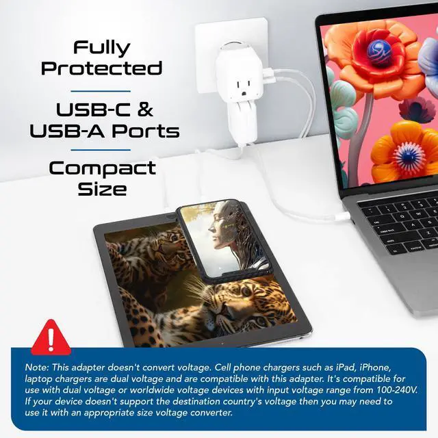 Alt view image 7 of 7 - World Power Plug Adapter Set, Dual USB & USB-C 3.1A, 20W with QC-PD, 2 USA Outlet Compact & Powerful, Use In Europe, Asia, Australia, Japan, Includes Type A, B, C, E/F, G, I SWadAPt Attachment