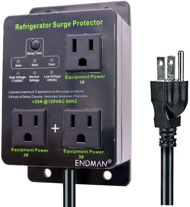 Main image of Refrigerator Surge Protector Voltage Protector for Home Appliances | with Three Outlet with Time Delay, Protects Against Brownout, Spike, Instant Surge All Voltage Abnormalities