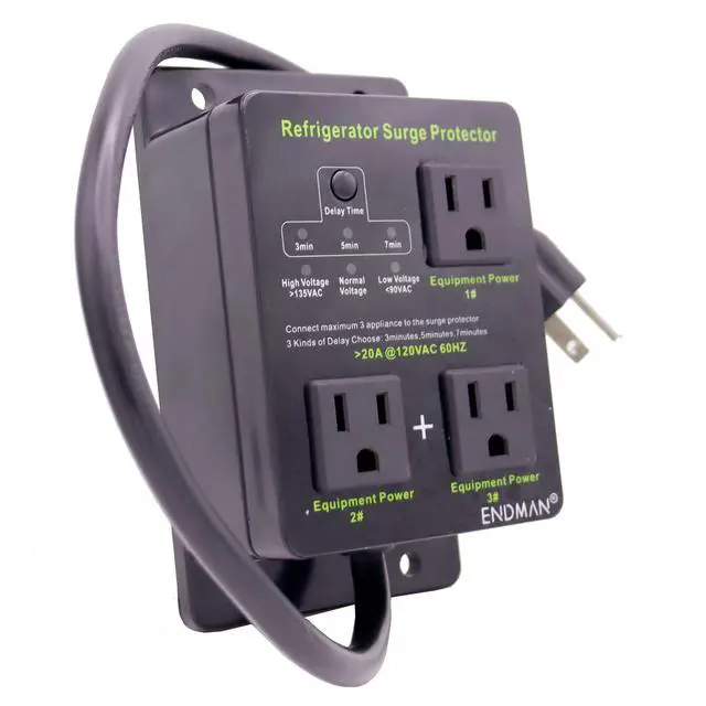 Alt view image 2 of 6 - Refrigerator Surge Protector Voltage Protector for Home Appliances | with Three Outlet with Time Delay, Protects Against Brownout, Spike, Instant Surge All Voltage Abnormalities