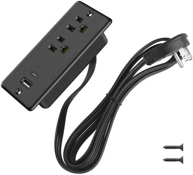 Main image of Furniture Recessed Power Strip, 20W USB C Ports, Black, 6FT | Hidden Charger Station, Flush Mount, 45°Flat Plug, Plug Extender, Conference Socket, for Desk, Bedside, ETL Listed