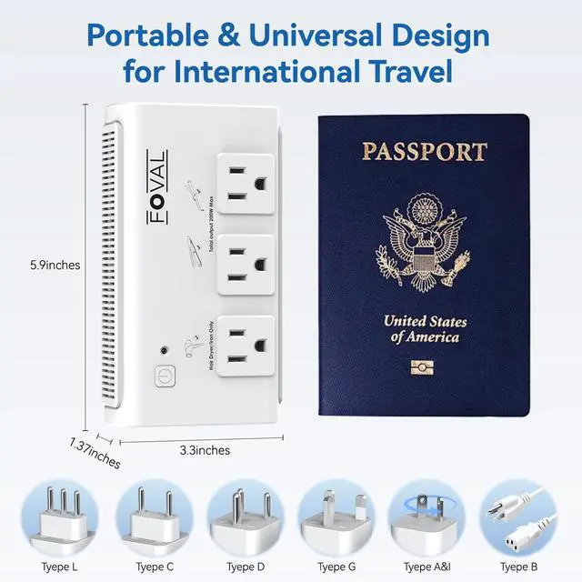 Alt view image 4 of 7 - 220V to 110V Travel Voltage Converter, 2000W International Power Converter for Hair Dryer, Straightener/Curling Iron with 4-Port USB (1 USB C), Step Down Transformer for US/EU/UK/AU/Italy/India