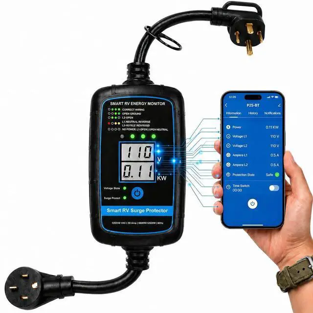Main image of Bluetooth Smart RV Surge Protector 50Amp EPO | KWH Meter|Rv Surge Protector Circuit Analyzer App Control, Auto-Reconnection, Built-in Buzzer, Replaceable Module UL Listed (RV Surge-Bluetooth -50A)