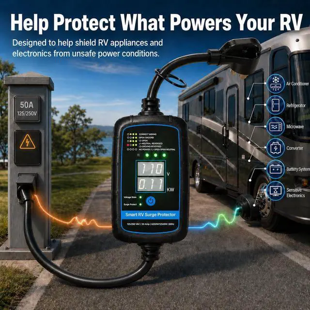Alt view image 4 of 7 - Bluetooth Smart RV Surge Protector 50Amp EPO | KWH Meter|Rv Surge Protector Circuit Analyzer App Control, Auto-Reconnection, Built-in Buzzer, Replaceable Module UL Listed (RV Surge-Bluetooth -50A)