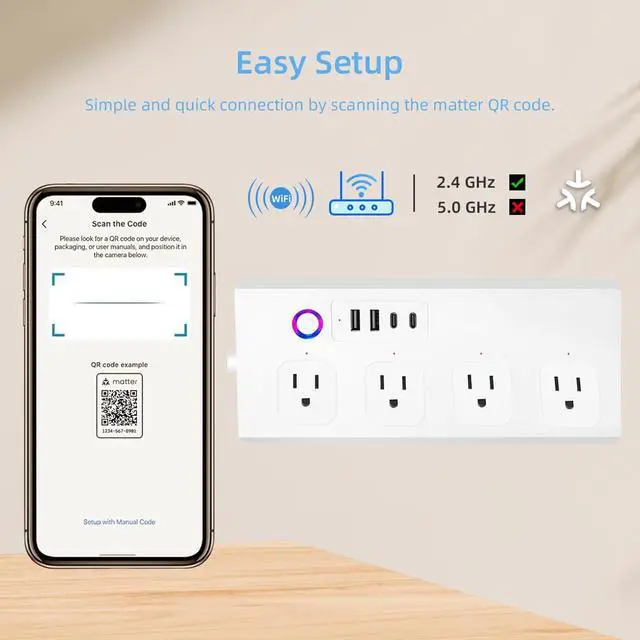 Alt view image 6 of 7 - Matter Smart Power Strip,Works with Apple HomeKit, Siri, Alexa, Google Assistant, with 4 Individually Controlled AC Outlets, Multi-Plug Extender for Home Office (Matter Upgrade -White)
