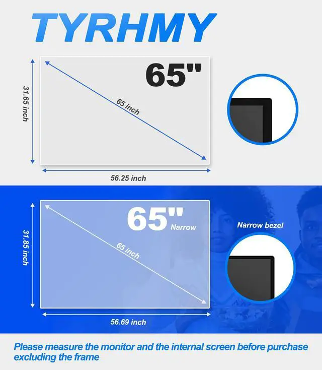Alt view image 6 of 7 - Anti Glare Film for TV 65 and 65 inch Narrow, Anti Blue Light Screen Frosted Film, New Upgrade Frosted Surface Anti Scratch,65 In Glare TV Screen Protector