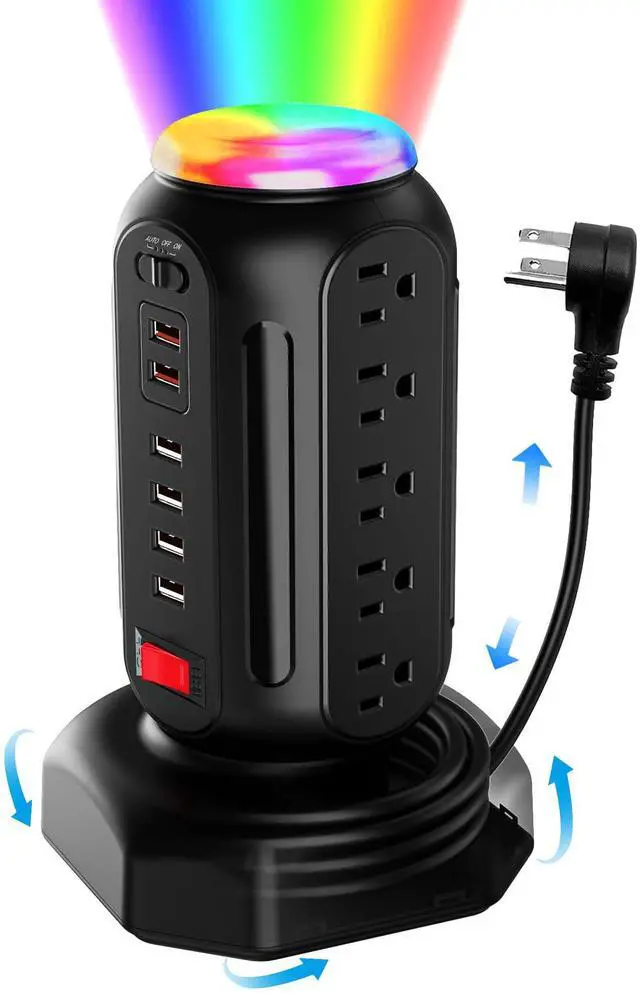 Main image of Power Strip Tower 15 Outlets 6 USB Ports, Surge Protector with Colorful Led Light & USB Fast Charge,Desktop Charging Station with 6.5ft Heavy Duty Extension Cord for Home Office(Black)