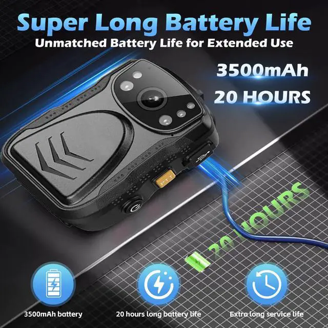 Alt view image 3 of 7 - PatrolMaster 1296P UHD Body Camera with Audio, 2 Inch Display, Night Vision, Waterproof, Shockproof, Body Worn with Compact Design, Police Use (64GB)