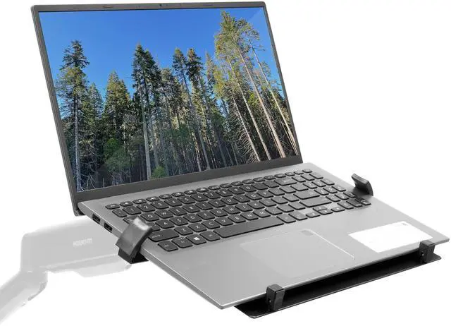 Alt view image 2 of 7 - Laptop Tray for Monitor Arm, VESA Laptop Mount Tray for 75x75 & 100x100 Monitor Arms, Ventilated Steel Notebook Holder with Adjustable Clips, Fits Laptops up to 16.5" Wide
