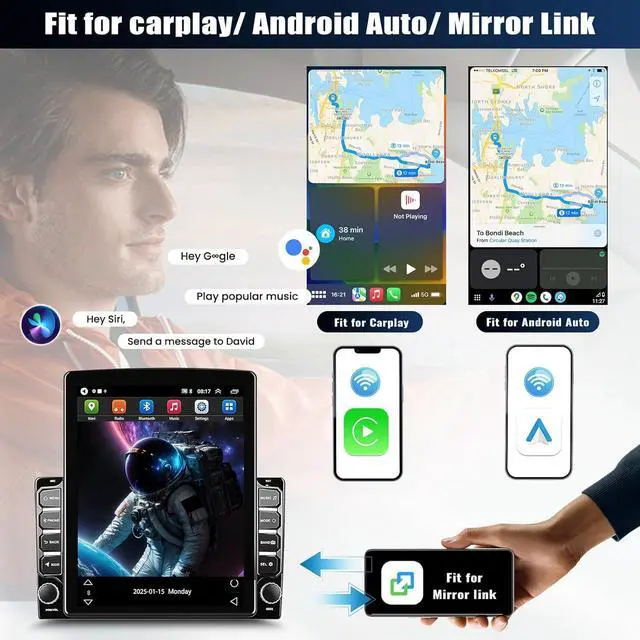 Alt view image 2 of 7 - Car Radio for Ford F250 F350 Super Duty 2008 2009 2010 2011 2012 2013-2016 | Car Stereo with Wireless Carplay Android Auto Bluetooth Touch Screen with WiFi FM GPS SWC Backup Camera