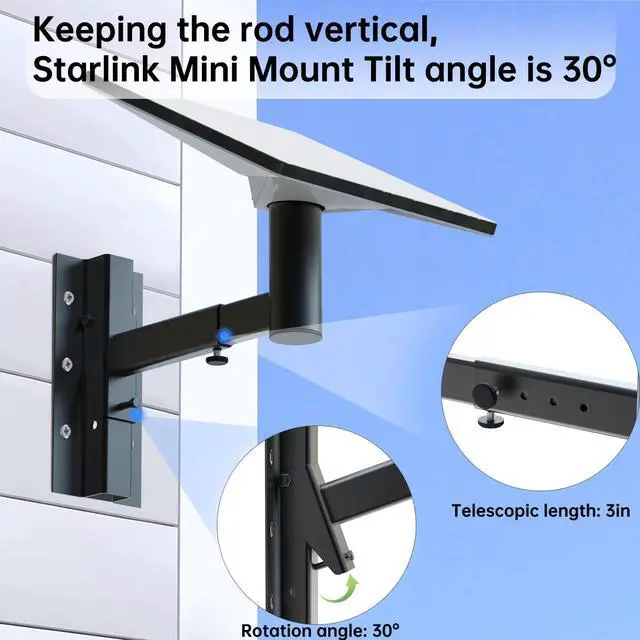 Alt view image 3 of 7 - Adjustable Starlink Mini Mount Kit with Adapter - Mounting for Starlink Internet Satellite Adapter for RV/Ladder/Pole/Rack/Roof Starlink Mini Accessories
