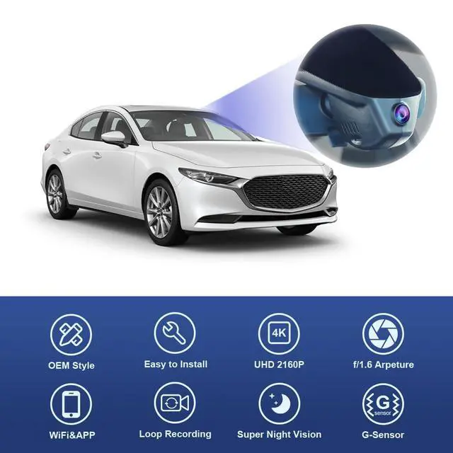 Alt view image 3 of 6 - 4K Dash Cam Suitable for Mazda 3 2024-2026 Sedan Hatchback (with Sunroof), OEM Factory Look, UHD 2160P Video, WiFi & APP, Loop Recording, Parking Sensor, Easy to Install, 64GB Card