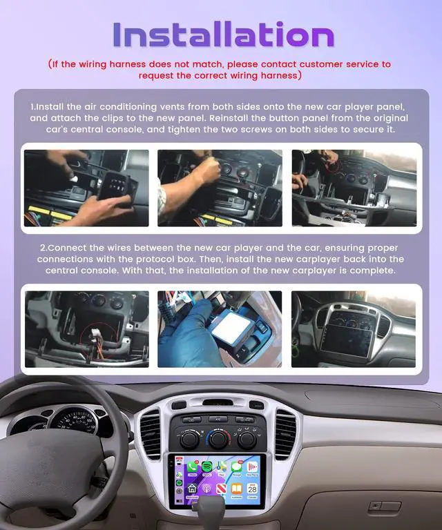 Alt view image 2 of 7 - 4G+64G Car Stereo for Toyota Highlander 2000-2007 Android 15 Car Radio Wireless CarPlay Android Auto, GPS 5G-WiFi 9 Inch INCELL Screen Bluetooth FM/RDS EQ Mirror Link + AHD Backup Camera