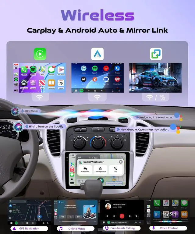Alt view image 3 of 7 - 4G+64G Car Stereo for Toyota Highlander 2000-2007 Android 15 Car Radio Wireless CarPlay Android Auto, GPS 5G-WiFi 9 Inch INCELL Screen Bluetooth FM/RDS EQ Mirror Link + AHD Backup Camera