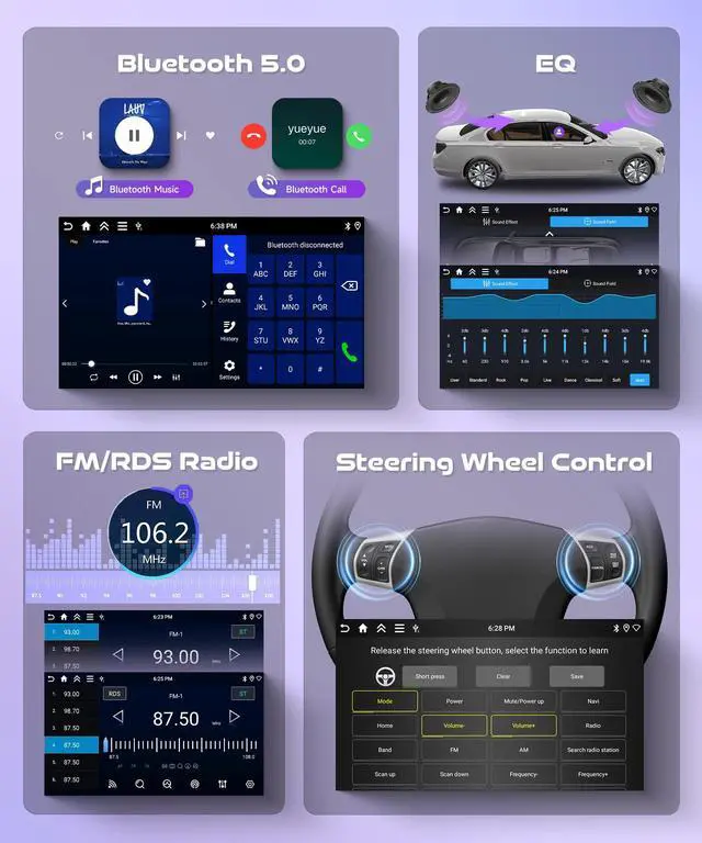 Alt view image 6 of 7 - 4G+64G Car Stereo for Toyota Highlander 2000-2007 Android 15 Car Radio Wireless CarPlay Android Auto, GPS 5G-WiFi 9 Inch INCELL Screen Bluetooth FM/RDS EQ Mirror Link + AHD Backup Camera
