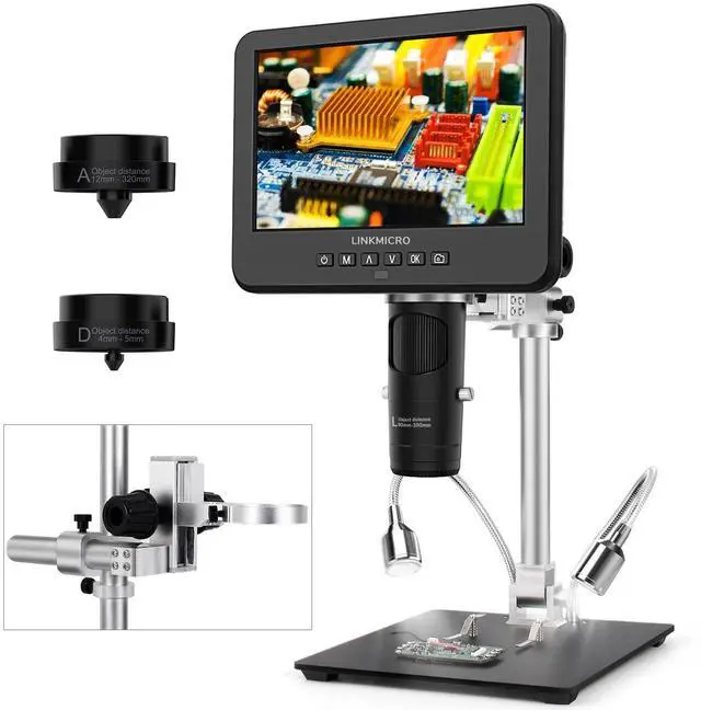 Main image of LM246MS 3 Lens 7 inch HDMI Digital Microscope for Soldering, 13'' Boom Arm Stand, UHD 2160P Video 2000X, Adults USB Coin Microscope Full View of Coins, PC View, 32G SD Card