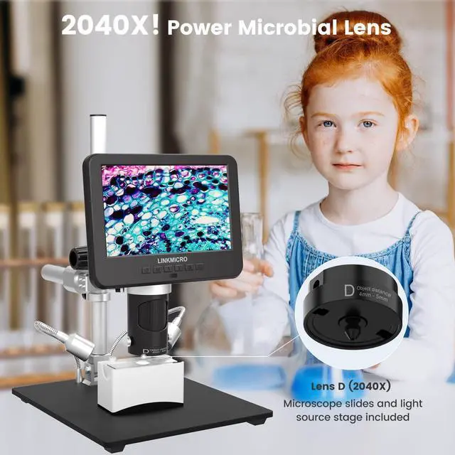 Alt view image 7 of 7 - LM246MS 3 Lens 7 inch HDMI Digital Microscope for Soldering, 13'' Boom Arm Stand, UHD 2160P Video 2000X, Adults USB Coin Microscope Full View of Coins, PC View, 32G SD Card