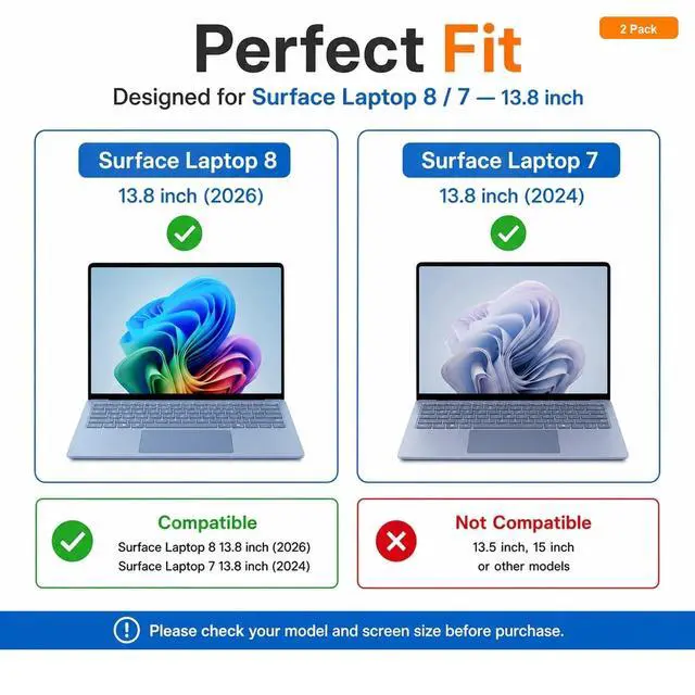 Alt view image 2 of 7 - ArmorShield Screen Protector for Surface Laptop 8/ Laptop 7 13.8" | 9H Tempered Glass Protective Film, Scratch Resistant, Reinforced Protection, Anti-Fingerprint, 2 Pack