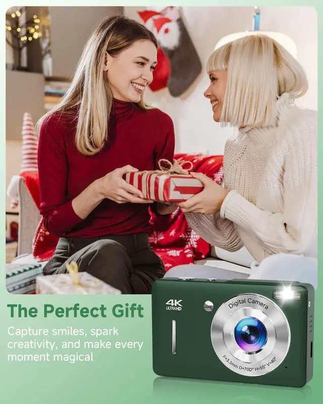Alt view image 7 of 7 - Digital Camera, 44MP FHD 1080P Digital Point and Shoot Camera with Anti Shake, Smile Capture 16X Zoom, Compact Small Camera for Teens Girls Kids Adults(Green)