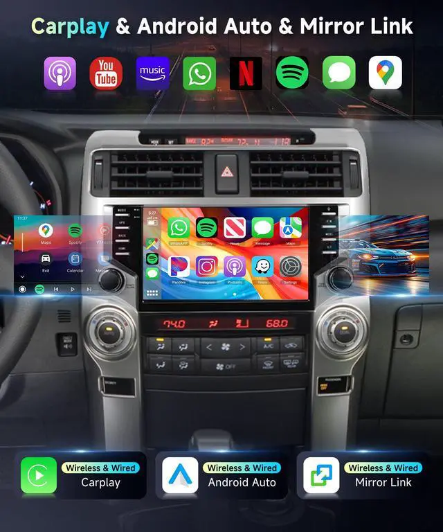 Alt view image 3 of 7 - for Toyota 4runner 2010-2020 Radio,Build-in 5Ghz WiFi DSP EQ Android 15 Car Stereo with Wireless Carplay Android Auto,5.0 Bluetooth,9inch HD IPS Touch Screen,GPS,FM/RDS AHD Backup Camera