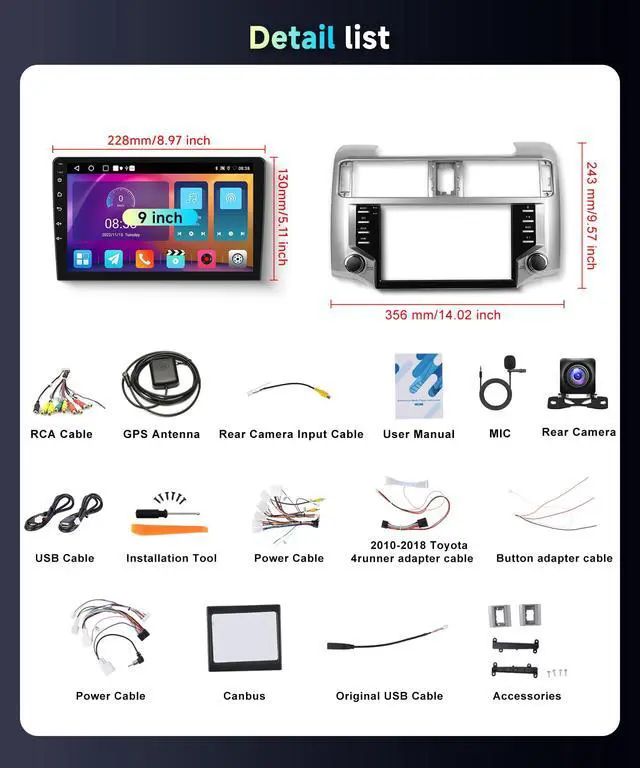 Alt view image 7 of 7 - for Toyota 4runner 2010-2020 Radio,Build-in 5Ghz WiFi DSP EQ Android 15 Car Stereo with Wireless Carplay Android Auto,5.0 Bluetooth,9inch HD IPS Touch Screen,GPS,FM/RDS AHD Backup Camera