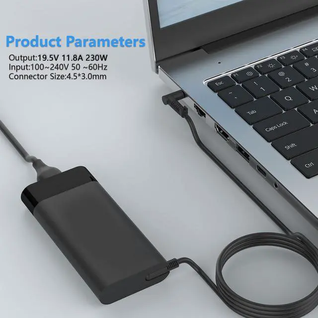 Alt view image 5 of 7 - New 230W 4.5mm Blue Tip Charger Compatible with HP TPN-LA10 M41303-001 M85389-003 Omen 15 16 Victus 16 Zbook Fury 16 G9 G11 G8 G10 19.5V 11.8A Gaming Laptop Adapter Power Cord