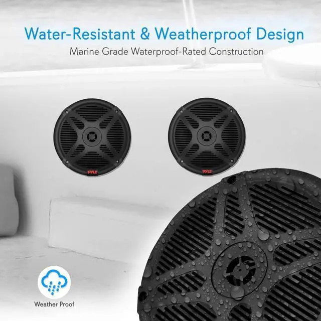 Alt view image 3 of 7 - 6.5 Inch Marine Speakers - Coaxial 2-Way Waterproof Component Speaker Pair | Audio Stereo Sound System with Wireless RF Streaming Support | 6.5" In., 600 Watt - PLMRF65SB