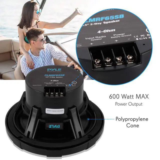 Alt view image 2 of 7 - 6.5 Inch Marine Speakers - Coaxial 2-Way Waterproof Component Speaker Pair | Audio Stereo Sound System with Wireless RF Streaming Support | 6.5" In., 600 Watt - PLMRF65SB