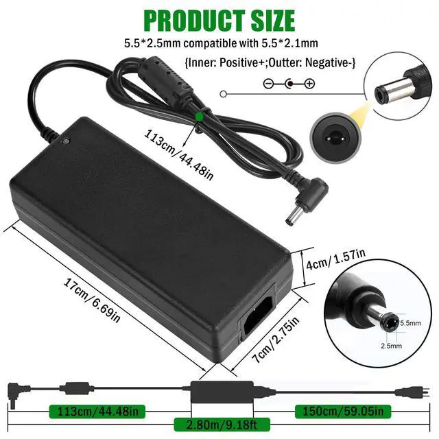 Alt view image 2 of 7 - 24V 10A Power Supply Adapter,AC 100-240V to DC 24V 10A 240W Power Adapter | 5.5mm x 2.5/2.1mm DC Output Jack,24V Low Voltage Transformers,Universal AC/DC Adapter for LED Strip LED Driver