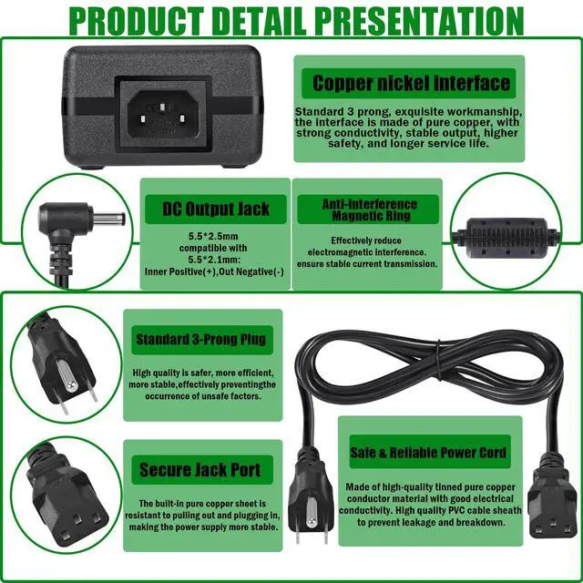 Alt view image 6 of 7 - 24V 10A Power Supply Adapter,AC 100-240V to DC 24V 10A 240W Power Adapter | 5.5mm x 2.5/2.1mm DC Output Jack,24V Low Voltage Transformers,Universal AC/DC Adapter for LED Strip LED Driver
