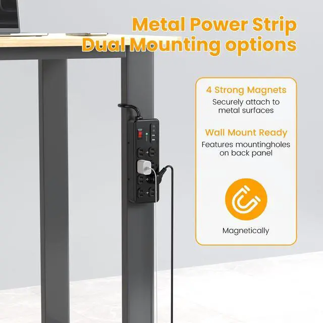 Alt view image 4 of 7 - Magnetic Heavy Duty Power Strip with 2700J Surge Protector,20W,8AC | 12 AWG 6FT Extension Cord with Multiple Outlets,1USB C,1 USB A Outlet Extender for Office,Garage Workshop,ETL Listed