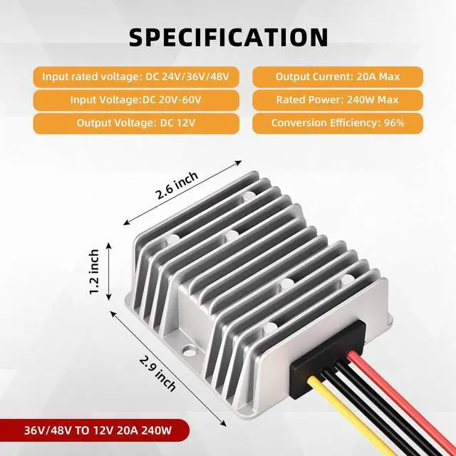 Alt view image 2 of 7 - 36V 48V to 12V Converter 20A 240W DC-DC Step Down, 48V to 12V Converter Golf Cart Voltage Regulator with Fuse Professional Waterproof Voltage Reducer for Golf Cart Club Car LED Lights