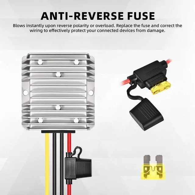 Alt view image 5 of 7 - 36V 48V to 12V Converter 20A 240W DC-DC Step Down, 48V to 12V Converter Golf Cart Voltage Regulator with Fuse Professional Waterproof Voltage Reducer for Golf Cart Club Car LED Lights