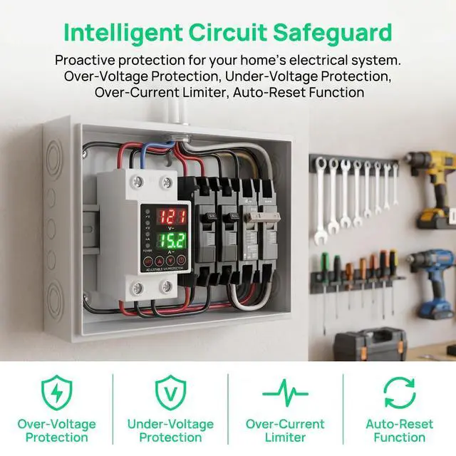Alt view image 4 of 7 - 63A Smart Voltage Protector 110V 220V, LCD Display, Adjustable Over/Under Voltage Protection, DIN Rail Mount