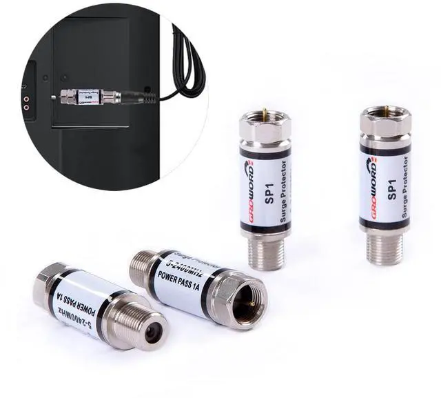 Main image of 4 Pcs Coaxial Surge Lightning Protector/Surge Suppressor -for Protector Satellite in-Line, Cable Box, Distribution Amplifier - 75 ohm 5-2400Mhz Home Cable TV Lightning Arrestor