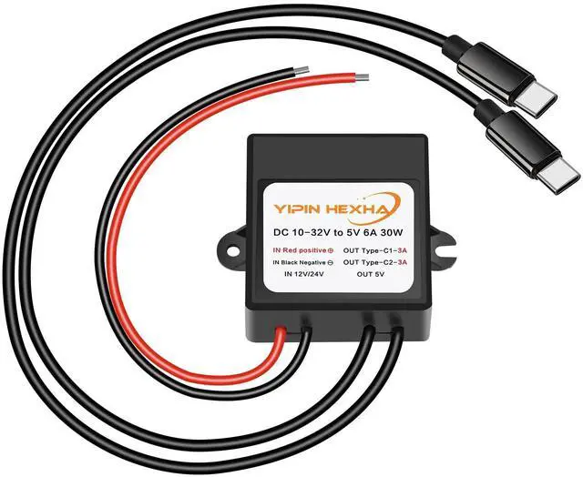 Main image of DC 12V/24V to 5V 6A 30W Dual Type-C USB C Converter DC Buck Charging Module Electric Step Down Power Adapter