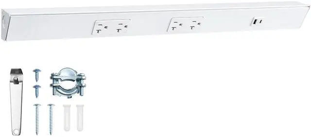Main image of 24 in Under Cabinet Power Strip Hardwired, 20 Amp | 2 Standard TR Outlets with USB-A & USB-C, Modular Extension System (No Cutting), Aluminum Housing, 125V 20A, ETL Listed
