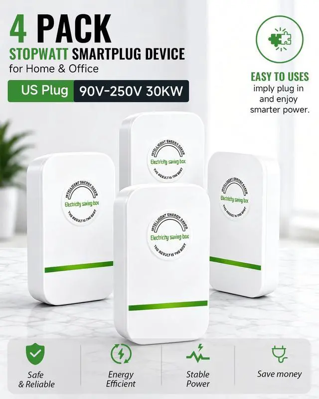 Alt view image 2 of 7 - 4 Pack Stopwatt SmartPlug Device for Home & Office, Stop Watt Device Plug-in for US Plug 90V-250V 30KW