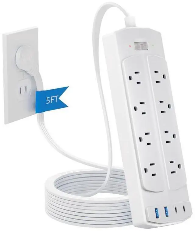 Main image of 2 Prong Power Strip, 2 Prong to 3 Prong Outlet Adapter, 5FT Extension Cord with Polarized Plug, 8 AC Outlets & 4 USB, Wall Mountable, Ideal for Non-Grounded Outlets