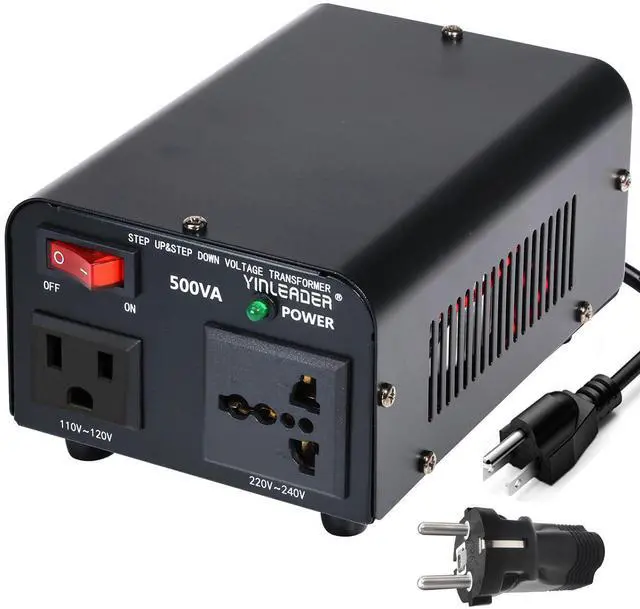 Main image of 500W 110/120V to 220/240V Voltage Converter Transformer | Step Up/Down Converter 110V to 220V, 220V to 110V with US power cord and US to EU Adapter