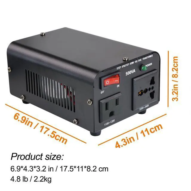 Alt view image 6 of 7 - 500W 110/120V to 220/240V Voltage Converter Transformer | Step Up/Down Converter 110V to 220V, 220V to 110V with US power cord and US to EU Adapter