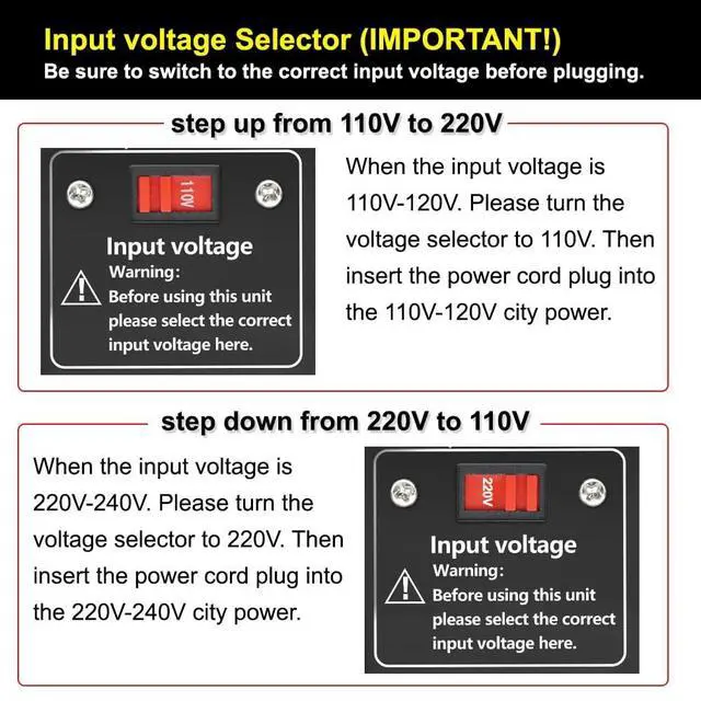 Alt view image 7 of 7 - 500W 110/120V to 220/240V Voltage Converter Transformer | Step Up/Down Converter 110V to 220V, 220V to 110V with US power cord and US to EU Adapter