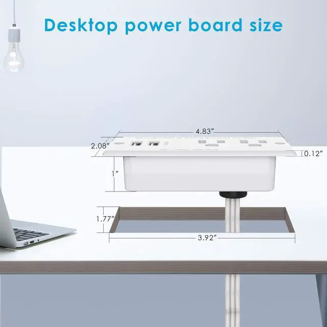 Alt view image 3 of 5 - Recessed Power Strip with USB,Flat Plug Ultra Thin Extension Cord,Furniture Desktop Charging Station for Side Table,End Table,Flush-Mount Desk Outlet Power Grommet with 9.85ft Cord(White)