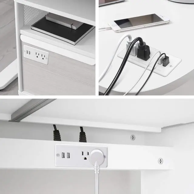 Alt view image 5 of 5 - Recessed Power Strip with USB,Flat Plug Ultra Thin Extension Cord,Furniture Desktop Charging Station for Side Table,End Table,Flush-Mount Desk Outlet Power Grommet with 9.85ft Cord(White)