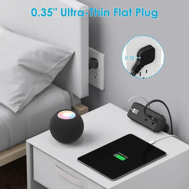 Alt view image 4 of 7 - Couch Charging Station, Sofa Outlet with 2 AC Outlets 3USB Ports | PD20W USB C & 1050J Surge Protection, 6ft Flat Power Cord for Furniture Couch. ETL Listed