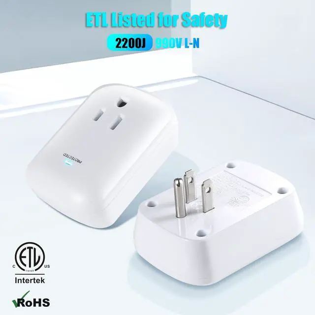 Alt view image 2 of 7 - Single Surge Protector Plug, ETL Listed Grounded Outlet Wall Tap Adapter | with Indicator Light,1-Outlet,2200 Joules/15A/1875W, White, 2Pack, LA-9A-10, Ideal For Protecting Electronic